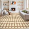 LIVEBOX Washable Living Room Rug 8x10, Brown Checkered Diamond Rug Non-Slip Modern Neutral Geometric Plaid Rugs for Bedroom, Low Pile Area Rug for Dining Room Kids Room Classroom