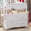 LIVEHOM Wrapping Paper Storage, Rolling Gift Wrap Station 5 Fabric Drawers