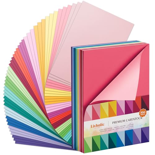 Livholic Front Back Different Color Cardstock Paper Heavy Duty 80lb 250GSM Hard Construction Paper for Cricut, Scrapbook, Paper Crafting, Office Supplies (100)