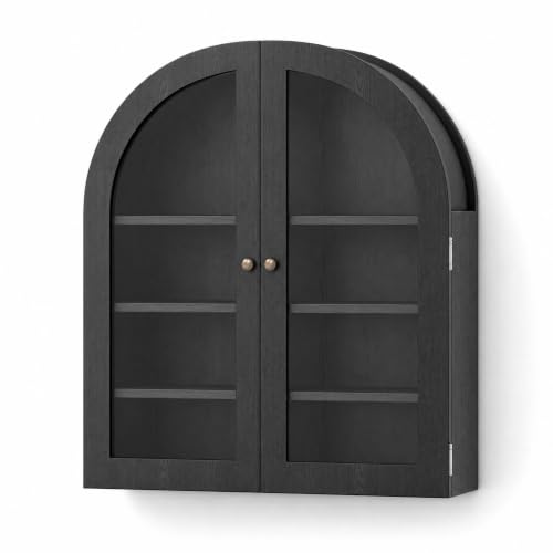 Liyaxenug Arched Wall Cabinet, Bathroom Medicine Cabinet with Clear Acrylic Doors and Adjustable Shelves, Wall Mounted Storage Organizer for Over Toilet, Kitchen, Living Room, Black