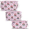 LKGSM RUGS 3pcs Quilted Cotton Tiger Print Travel Toiletry Bags, Cosmetic Organizer Set Make up Bag (Q)