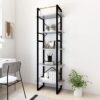 LKJVFCPW 5-Tier Industrial Bookcase, Tall Book Cabinet with Adjustable Shelves, Concrete Grey Storage Display Unit for Home Office Living Room, 68.9 in H