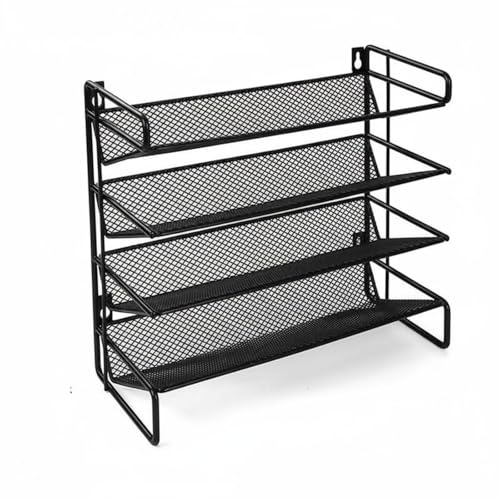 Llazsybz Wall Mount Shelf Spice Rack Organizer Storage Stand Holder Four Tier Mesh Shelves Carbon Steel With Rust Resistance identification suitable for pantry shared housing, 4-Layer Short