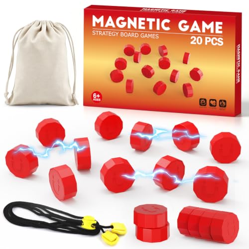 LLESSOO Magnet Game with String, Fun Strategy Board Games for Kids 8-12 and Adults, Magnetic Game for Family Night, Party & Travel, Includes 20 Chess Pieces, Rope and Storage Bag