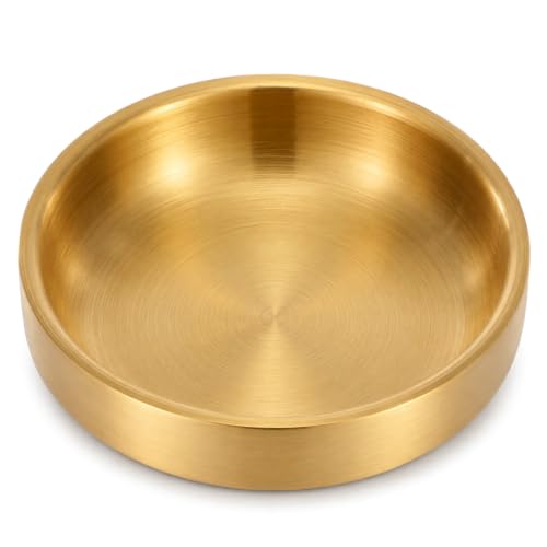 lMengjbang Paper Clip Holder, Gold Decorative Bowl Ring Holder Small Jewelry Dish Stainless Steel Dual-Purpose Round Small Storage Tray & Cute Jewelry Organizer Gold Paperclip Holders for Desk