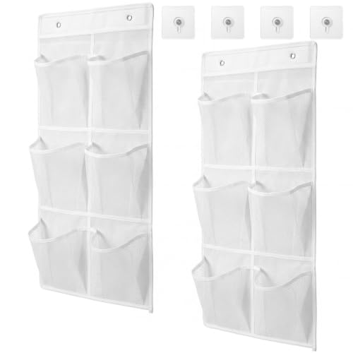 Locmeo 2 Pack Hanging Shoe Organizer Dorm Locker Organizer Wall Mounted Shoes Rack Closet Hanging Door Hangers Cabinet Storage Bag with Adhesive Hooks for Rv School College Camping(White)