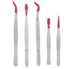 LOCZUK 5pcs Rubber Tipped Tweezers, Straight & Curved Head Stainless Steel Tweezers - Non-Slip Precision Hand Tools for Crafting Jewelry Stamp Handwork
