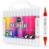 Loddie Doddie Acrylic Markers, 24 Unique Colors, Double-Ended Multi Surface Art Markers Set with Fine and Brush Tips, Portable Storage Case for DIY Projects, Crafts, and Decor (24)