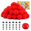 LOKUNN 1 Inch Pom Poms, Red Pom Poms for Arts and Craft, Soft and Fluffy Pom Pom Balls with Self-Adhesive Eyes, Pompoms for DIY Wedding Valentine's Day Party Decorations