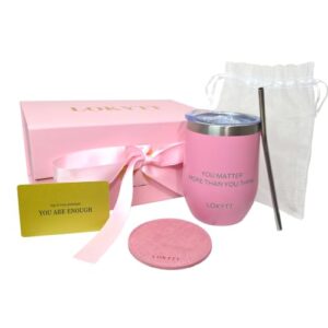 LOKYTT Gift Box for Women, Inspirational Gift Set with 12 oz Stainless Steel Tumbler, PU Leather Coaster & Motivational Card, Birthday, Best Friend, Coworker, Appreciation Gifts