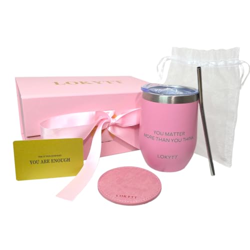 LOKYTT Gift Box for Women, Inspirational Gift Set with 12 oz Stainless Steel Tumbler, PU Leather Coaster & Motivational Card, Birthday, Best Friend, Coworker, Appreciation Gifts