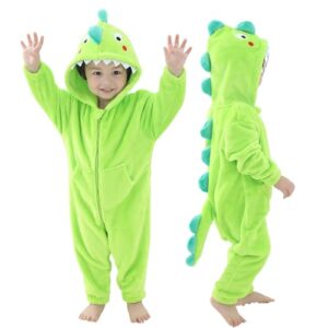 LOLANTA Boys Girls Dinosaur Costume Toddler's Dino Bodysuit Flannel Toddler One Piece Jumpsuit Kids Gifts (Green, 2-3T)