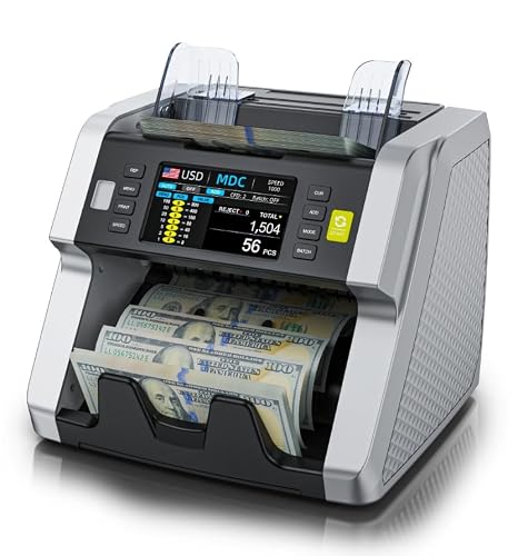 LOLARAN AL-923 Mixed Denomination Money Counter Machine, Value Counting with CIS/UV/MG/IR/DD/DBL/HLF/CHN Counterfeit Detection, Touch Screen, Supports 120 Currency Programs