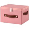 LOLUVIZCO Storage Bins Box with Zippered Lid Decorative PU Leather Fabric Basket with Handles PP Plastic Board Foldable Washable Lidded Clothing Shelf Closet Organizer Container (Pink, Small)