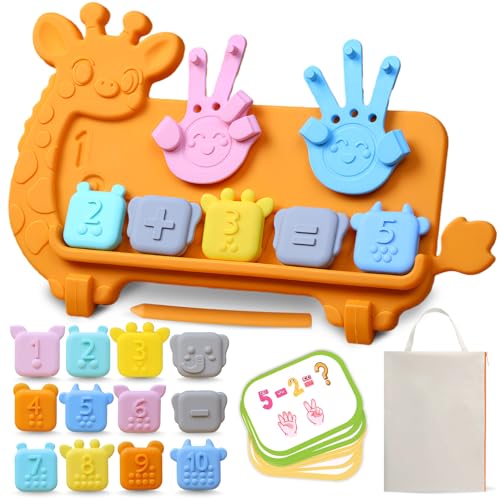 LOMAGTI Preschool Learning Math Toy for Toddlers, Silicone Counting Board with Number Tracing | Montessori Educational Math Manipulatives Number Counting Blocks for 3 Year+ Boys Girls Gifts