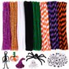 LOMIMOS 420Pcs Halloween Pipe Cleaners Craft Set,320pcs Halloween Fuzzy Chenille Stem &100Pcs Self-Adhesive Wiggle Googly Eyes for Home Handcraft School Art Festival Creative DIY Decorations