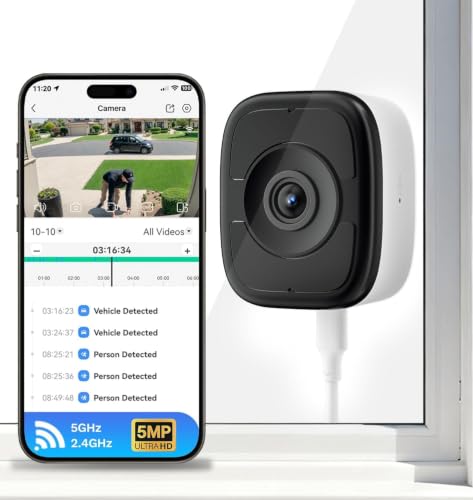 LongPlus 5MP 3K Window Camera with Night Vision, 2.4ghz & 5ghz WiFi Safeview Indoor Window Cameras for Home Security, AI Smart Detection, 2-Way Audio, 24/7 Recording, Easy & Quick Install