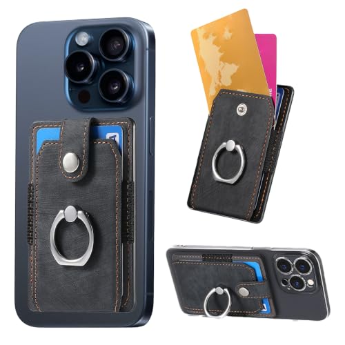 loooghom Cell Phone Card Holder,Adhesive Phone Card Wallet With 360° Rotatable Kickstand Stand Stick On Wallet Card Holder For Back Of Iphone,Android And All Smartphones(Black) 