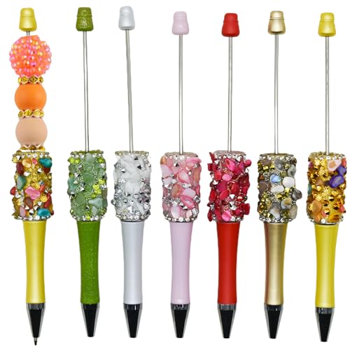 Lopenle12 Pack Colorful Stone Bead Pens, Bead Gel Pens, Beadable Pens Bead Pen Kit Bulk Beaded Pen with Crushed Stone Bling Diamond Beaded Ballpoint Pens for School Office