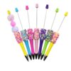 Lopenle 42 Pack Colorful Candy Bead Pens, Beadable Pens Beaded Ballpoint Pens Kit Bulk Smooth Black Ink, Fun Decorative Writing Pens in School, Office