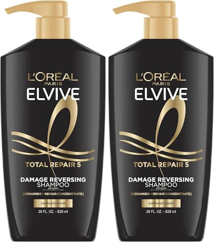 L'Oreal Paris Elvive Total Repair 5 Repairing Shampoo for Damaged Hair Shampoo with Protein and Ceramide for Strong Silky Shiny Healthy Renewed Hair 28 Fl Oz (Pack of 2)