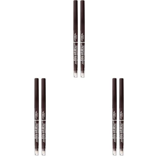 L'Oreal Paris Makeup Infallible Never Fail Original Mechanical Pencil Eyeliner with Built in Sharpener, Black Brown, 0.008 oz., 2 Count (Pack of 3)