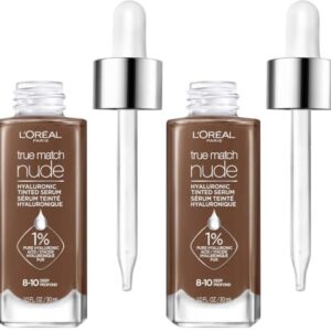 L'Oreal Paris True Match Nude Hyaluronic Tinted Serum Foundation with 1% Hyaluronic acid, Deep 8-10, 1 fl. oz. (Pack of 2)