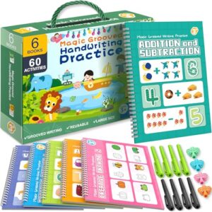 Loshuer Magic Grooved Writing Practice Book for Kids Ages 3-8, Reusable 3D Groove Handwriting Book, Large Preschool Writing Workbook with Disappearing Ink, Toddlers Boys Girls