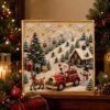 Losifru DIY Christmas Pearl Diamond Painting Art Kit for Beginner Adults, Christmas 5D Diamond Art Craft with Gemstone Dots Pearl Beads for Home Office Wall Window Decor (Ski Adventure)