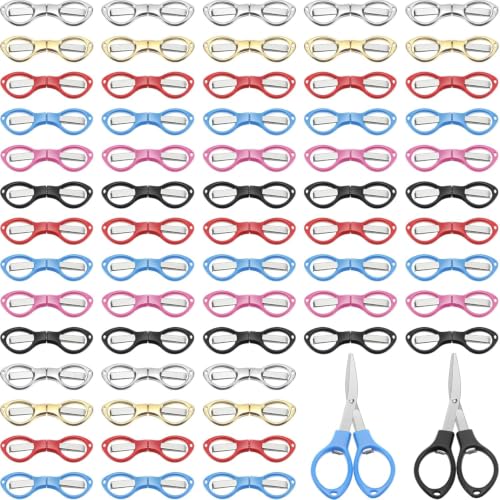Lothee 100 Pcs Mini Folding Scissors Small Travel Foldable Scissors Stainless Steel Portable Cutter Anti Rust Bulk Multipurpose Glasses Shaped Cutter for Craft Sewing Nurse School Office