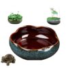 Lotus Bowl Planter for Indoor Water Planting, Ceramic Lotus Bowl Planter-Indoor Leak-Proof Hydroponic Pot，Durable & Easy to Maintain，Perfect for Bonsai, Succulents & Lotus (Blue, Medium)