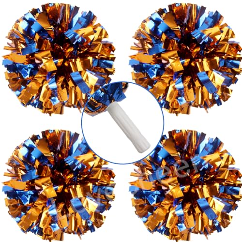 Lovecheer 4PCS Orange and Blue Pom Poms Cheerleading for Sports Team Spirits Football Basketball Games Dance Party Pom Poms Cheer