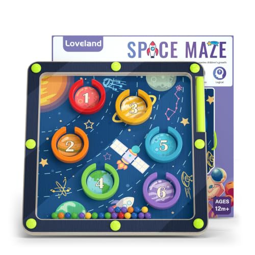 LOVELAND Magnetic Maze Toy Level 1 for 1-2 Year Old, Montessori Toddler Toy, Thicker Wooden Magnetic Color and Number Maze, Fine Motor Activity & Travel Quiet Toy