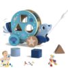 LOVELAND Wooden Toys - 2 Items: Take-Apart STEM Building Set with Wooden Tools & FSC Certified Seal Shape Sorter Pull Toy, Montessori Gift for Toddlers Ages 1-5