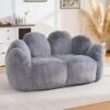 Loveseat Bean Bag Chair for Adults, Giant Floral Shaped Bean Bag Sofa, Oversized Faux Fur Couch, Ultra Soft Love Seat for Living Room Bedroom Game Room, Comfy Reading Chair (Grey)