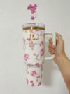 Love S.h.a.c.k Fancy Quencher Tumbler 40 oz Quencher H2.0 with box.40oz Tumbler with Handle,Double Wall Vacuum Reusable Stainless Steel Insulated With Leak Proof lid Straw Gift (1, Pink Bow, 40oz)