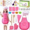 LovesTown 32Pcs Kids Baking Set, Chef Hat & Apron with Cooking Tools, Pink