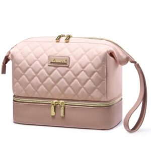 LOVEVOOK Travel Makeup Bag, Portable Double Layer Cosmetic Bag For Women