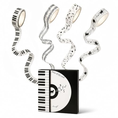 lovielf Black and White Piano Note Melody Keyboard Cat Staff Stave Score Music washi Tape Set of 4 Rolls - Decorative DIY Japanese Masking Scrapbook Notebook Planner | Length: 10m (10.93 Yards)