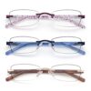 LOVIVY 3 Pack Rimless Reading Glasses for Women Blue Light Blocking Readers Tinted Edge Spring Hinge Pattern Print Arm Eyeglasses Mix 1.00