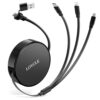 LOYCLE 6 in 1 Multi Charger Cable Retractable USB C Cable 1.1m Fast Charging – Up to 66W PD Works with 100W PD Adapter Universal Multi Device Charger for Car and Travel