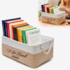 Loyipu Book Storage Basket TBR Book Lover Gifts To Be Read List Storage Bin Reading Accessories–a bookish gift for students teachers homes as well as book club members and librarians (White + Brown)