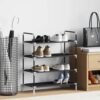 LPERTGFHU 4-Tier Shoe Rack Organizer, Portable Metal Frame Storage Shelf with Fabric Shelves, Lightweight Entryway Shoe Storage Stand, Black, 23.6 x 11.4 x 26.4 Inch