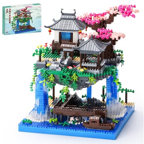 LQPFBSM Cherry Blossom Treehouse Micro Mini Building Block Sets Japanese Bonsai Tree Peach Blossom Pool Architecture Building Model Toy Gift for Adults 2500 Pieces