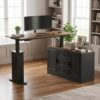 L Shaped Electric Standing Desk, 2 Cabinets, 3 Drawers, Brown and Black
