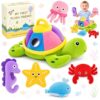 LSYDCARM Baby Toys 6-12 Months, 6PCS Baby Sensory Toys with Turtle Bag, Ocean Stuffed Animals Set with Crinkle, Rattle & Squeaker, Montessori Learning Toy Newborn Toy Gifts for 0-12 Months