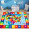 LTKOUGFAM USA Map ABC Kid Rug 39.4" × 63" for Playroom Geography Classroom Rug Educational Kids Playmat Alphabet Mat for Primary School Fluffy Ployester Non-Slip Preschool Carpet for Room
