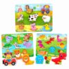 Lucas & Friends Wooden Dinosaur, Farm and Wild Animals Puzzle Bundle