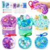 luckycrazy 3 Pack Ocean Slime Kit for DIY Stress Balls, Clear Slime with 3 TPR Skins & Add-ins, Non-Sticky Sensory Toys for Stress Relief, Party Favors Birthday Goodie Bag Stuffers for Kids & Adults