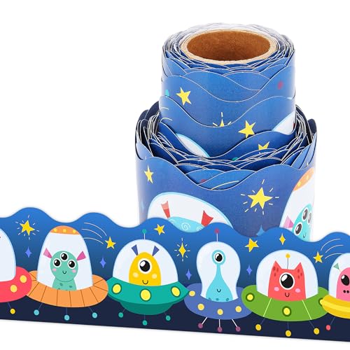 Lucleag 36 Feet Alien Bulletin Board Border Roll, Cute Outer Space Aliens Bulletin Board Border Trim for Back to School Party School Classroom Office Bulletin Board Decorations